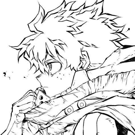 Izuku Midoriya Lineart, Deku Reference Drawing, Mha Fanart Black And White, Deku Coloring Page, Deku Lineart, Mha Lineart, Izuku Midoriya Sketch, Mha Black And White, Izuku Midoriya Drawing