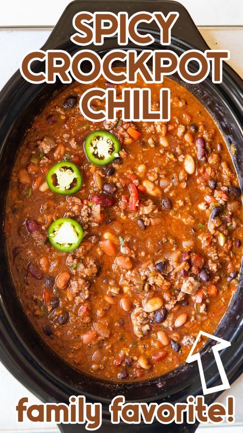 Fall Crockpot Chili, Spicy Homemade Chili Recipe, Amazing Chili Recipe Crock Pot, Medium Spicy Chili Recipe, Chili Recipe With Jalapenos, Petro Chili Recipe, Chilli Recipe Crockpot Spicy, Cornbread Chili Crockpot, Spicy Chili Beans Recipe