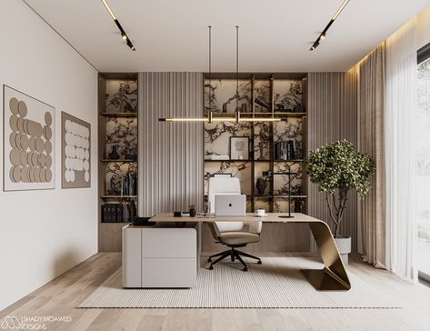 Home Office :: Behance Desk In Middle Of Room With Monitor, Executive Office Ideas, Office Workspace Interior Design, Interior Design Office Studio, Modern Small Office Design, Office Mood Board, Architect Office Design, Office Interior Design Luxury, Interior Design Office Space