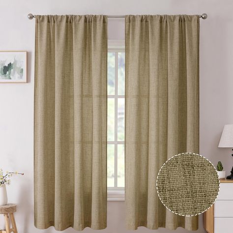 PRICES MAY VARY. Rich Linen: The cross-woven design blended with real linen and polyester provides our taupe linen curtain a unique subtle pattern compared with conventional plain curtain, which also makes these drapes soft and durable. Package Included: Sold as 2 sheer curtain panels. Each unfolded panel measures 54” width by 54” length, combined width is 108”. With 3" pole pocket are our curtains suitable for the most of curtain rod also easy to slide, and 2” bottom hem makes each panel drape Linen Curtains Bedroom, Linen Curtains Living Room, Burlap Lights, Semi Sheer Curtains, Plain Curtains, Burlap Curtains, Linen Curtain, Subtle Pattern, Linen Drapes