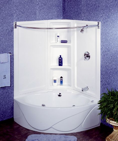 This is EXACTLY what I want when we remodel out master bathroom. A corner tub that doubles as a shower. Perfect for our tiny space! Corner Tub Shower Combo, Corner Bathtub Shower, Corner Tub Shower, Corner Soaking Tub, Bathtub Shower Combo, Tub Remodel, Corner Bath, Small Tub, Corner Tub