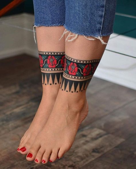 Tato Geisha, Ankle Band Tattoo, Tato Tradisional, Cuff Tattoo, Catrina Tattoo, Tato Lengan, Tattoos Geometric, Tatuaje A Color, Girly Tattoos