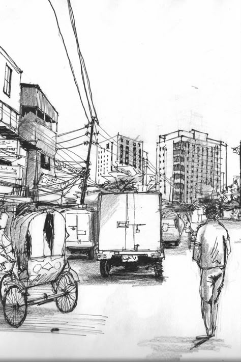 Quick sketch of my neighbourhood in Dhaka Urban Pencil Sketch, Dhaka City Drawing, Dhaka City Illustration, Urban Street Figure Sketch, Pencil Composition Sketch, Urban City Sketch, Busy Street Sketch, Perspective Sketch Human, Sketches Scenery