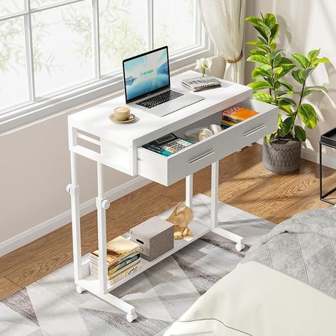 Amazon.com: Tribesigns Portable Desk with Drawers, Mobile Laptop Desk with Wheels, Couch Desk Sofa Side Table Bed Desk, Small Standing Desk for Home Office (White) : Home & Kitchen Couch Desk, Small Standing Desk, Adjustable Side Table, Laptop Desk Stand, Height Adjustable Desk, Portable Desk, Side Table With Drawer, Adjustable Standing Desk, Couch Table