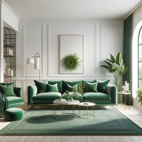 12 Rug Ideas for Green Couches with Pictures Green Couches, Modern Green Living Room, Emerald Green Living Room, Emerald Green Sofa, Green Sofa Living, Dark Green Living Room, Green Sofa Living Room, Deco Living, Deco Living Room