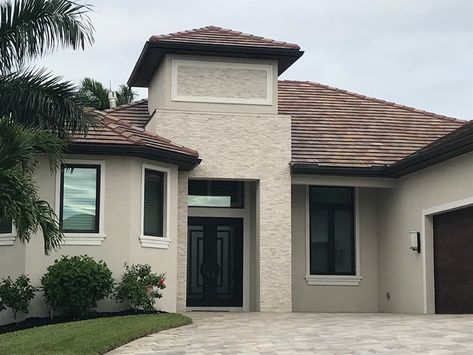 Brown Roof House Colors, Brown Roof Houses, Taupe Exterior, Brown Roof, Roof House, Florida House, House Roof, Exterior House Colors, Florida Home