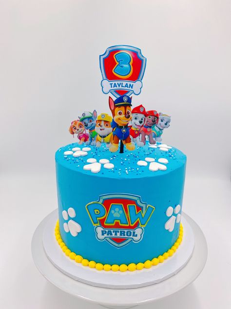 Paw Patrol Round Cake, Blue Paw Patrol Cake, Paw Patrol Party Cake Ideas, Small Paw Patrol Cake, Paw Patrol Cake Simple, Boys Birthday Cakes Simple, Paw Patrol Buttercream Cake, Diy Paw Patrol Cake, Paw Patrol Cake Boy