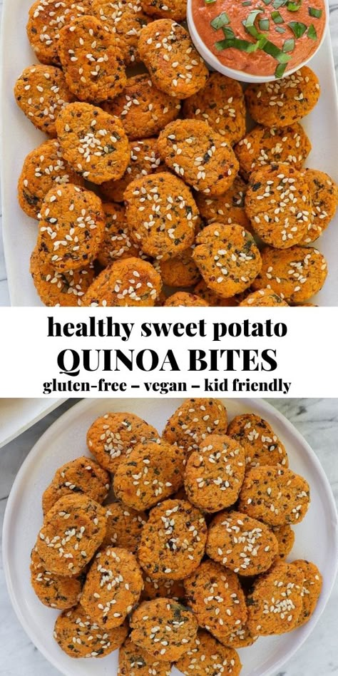 These sweet potato quinoa bites are a healthy gluten-free snack, appetiser or side dish that the whole family will love! #sweetpotatoes #quinoa #veggies #kidfriendly Quinoa Bites Recipes, Quinoa Recipes For Toddlers, Blw Quinoa, Quinoa Sweet Potato Recipes, Leftover Quinoa Recipes, Quinoa Sides, Vegetarian Quinoa Recipes, Quinoa Balls, Quinoa Side Dish