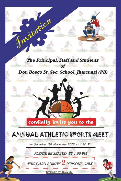 Sports Meet Invitation Card, Sports Invitation Card Design, School Invitation Card Design, Sports Invitation Card, Sports Day Invitation, School Invitation Card, Design Paper Crafts, Sports Invitation, Class Reunion Invitations