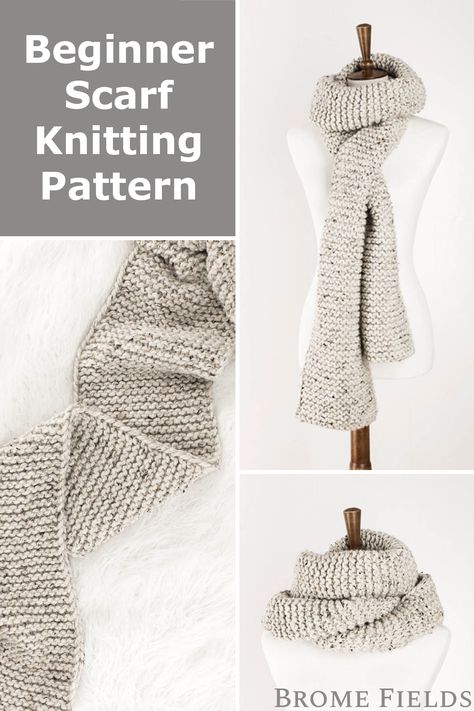 Knitting for Beginners Scarf Pattern Free : Brome Fields Easy Knit Scarf Patterns Free, Scarf Knitting Patterns For Beginners, Easy Scarf Knitting Patterns Free, Scarf Knitting Patterns Free, Garter Stitch Scarf Pattern, Knit Scarf Patterns Free, Chunky Scarf Knitting Pattern, Chunky Scarf Pattern, Garter Stitch Scarf