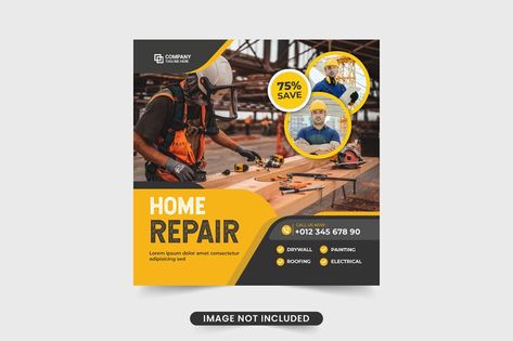 Construction Flyer, Home Repair Services, Construction Repair, Handyman Services, Graphic Design Trends, Construction Services, Banner Template, Home Repair, Media Post