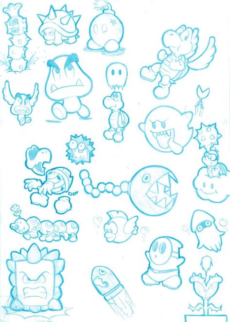 Super Mario Doodles, Mario Bros Drawing, Mario Enemies, Super Mario Tattoo, Mario Tattoo, Doodle Pictures, Easy Graffiti, Graffiti Doodles, Super Mario Art