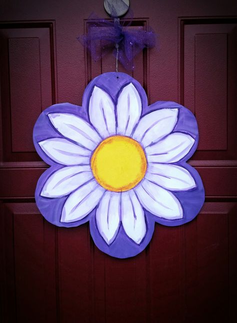 Flower Wooden Door Hanger, Painted Wood Flower Cutouts, Flower Door Hanger, Craft Shack, Craft Bazaar, Craft Signs, Sunflower Door Hanger, Flower Door, Hanger Crafts