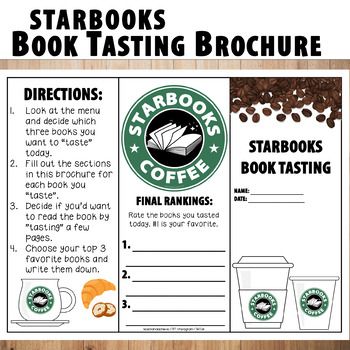 Starbooks Book Tasting, Starbucks Book Tasting, Book Tasting Elementary, Book Themed Crafts, Recycled Book Crafts, Book Tasting, Library Lesson Plans, School Library Displays, Teacher Info