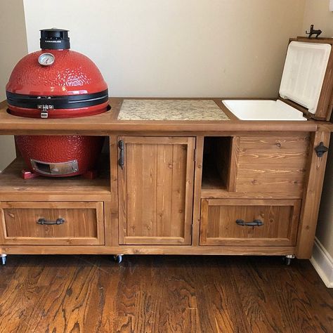 Big Green Egg Outdoor Kitchen, Grill Cabinet, Big Green Egg Table, Wooden Cooler, Table Grill, Grill Cart, Custom Grill, Grill Island, Kamado Grill