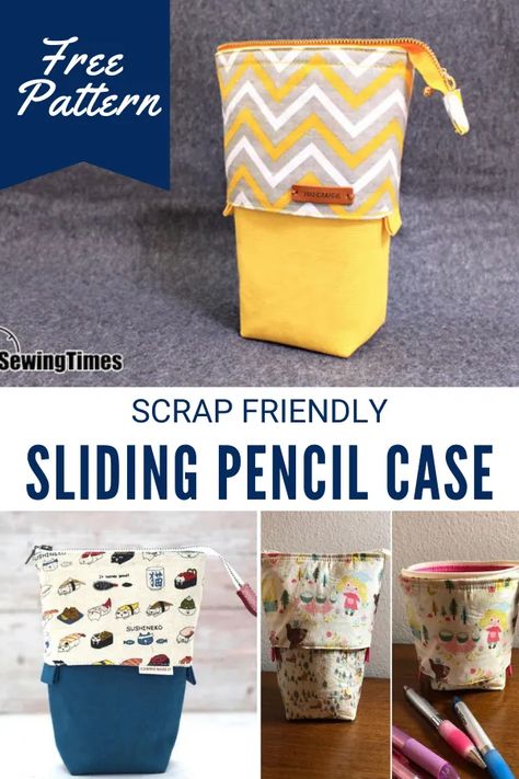 Sliding Pencil Case – Sewing With Scraps Crochet Pencil Pouch, Pencil Pouch Pattern, Sewing With Scraps, Diy Crafts Pencil Case, Pencil Pouch Diy, Pencil Case Pattern, Crochet Pencil, Kids Pencil Case, Crochet Christmas Ornaments Free