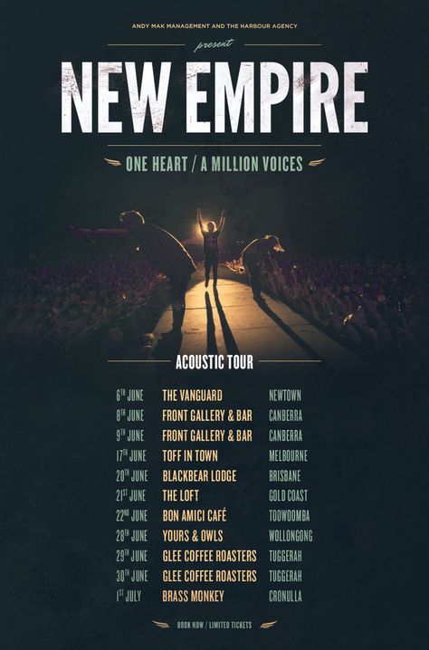 New Empire - Band tour poster by Cade Embery, via Behance Band Tour Poster, Photoshop Shortcut, Jazz Concert, Concert Poster Design, School Jobs, Tour Poster, Concert Poster, Promotional Design, Tour Posters