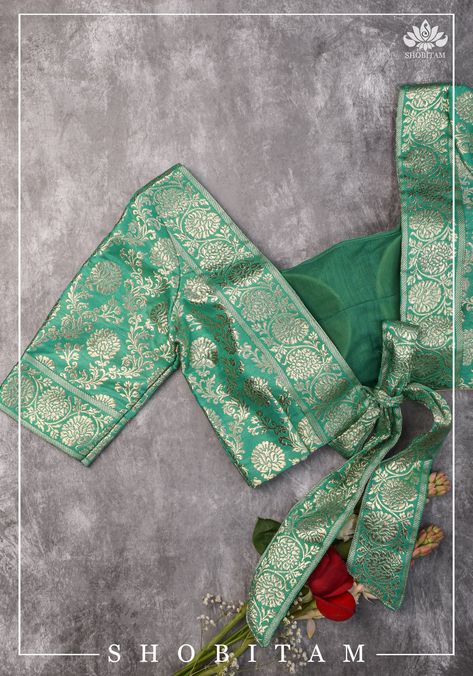 Padded Blouse Designs Back, Blouse Designs With Banarasi Saree, Banarsi Blouse Design Latest Back Neck, Green Brocade Blouse Designs, Kath Padar Blouse Pattern, Rama Green Blouse Designs, Banarsi Saree Blouse Designs Latest, Banarsi Saree Blouse Design Back Neck, Brocade Saree Blouse Designs