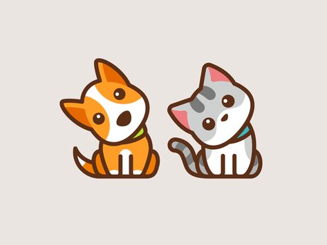 Confused Dog & Cat by Alfrey Davilla | vaneltia on Dribbble Cute Dog Design, Cute Dog And Cat Drawing, Cute Cat And Dog Together, Dog Cute Drawing, Petshop Logo, Dog Cat Logo, Alfrey Davilla, Dog And Cat Art, Acab Tattoo