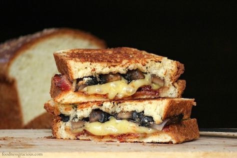 Bacon, Portobello, and Habanero Grilled Cheese Grilled Sandwiches, Bacon Mushroom, Gourmet Grilled Cheese, Homemade Pretzels, Wisconsin Cheese, Grilled Cheese Sandwiches, Sandwich Shop, Grilled Cheese Recipes, Vegetarian Entrees