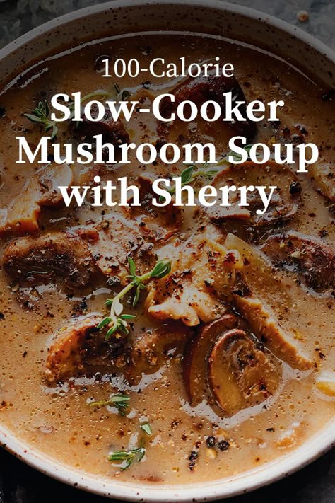 Mellow Mushroom Mushroom Soup, Slow Cooker Cream Of Mushroom Soup, Mellow Mushroom Soup Copycat, Crock Pot Mushroom Soup, Mediterranean Mushroom Soup, Clear Mushroom Soup Recipes, Portabella Mushroom Soup Recipes, Slow Cooker Mushrooms, Mushroom Slow Cooker Recipes