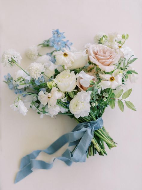 Floral Arrangements Blue And White, Blue French Country Wedding, French Country Wedding Decor, White And Blue Bouquet, Blue Bridal Bouquet, French Blue Wedding, Santa Barbara Courthouse Wedding, Greystone Mansion, French Country Wedding