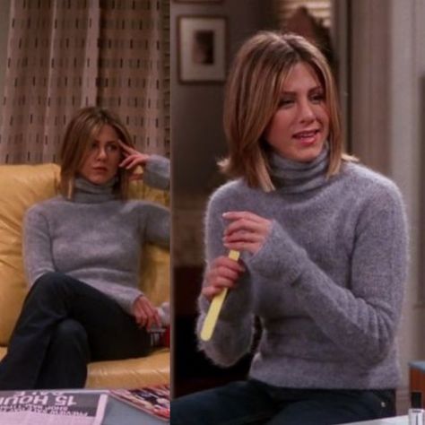 Rachael Friends Outfits, Rachel Green Casual Outfits, Rachel Green Sweater, Rachel Green Winter Outfits, 90s Turtleneck Outfit, Rachael Green Outfits, 90s Turtleneck, Friends Fits, Jennifer Anniston Style