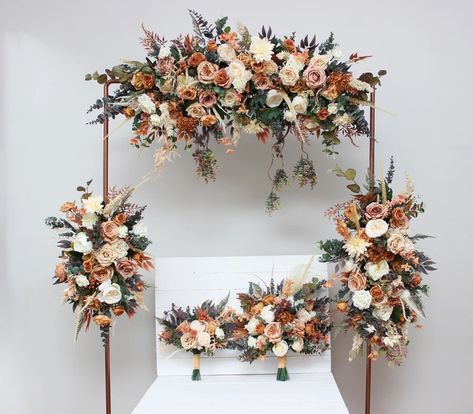 Faux Flowers Wedding, Arch Arrangement, Wedding Bridesmaid Bouquets, Fall Wedding Bridesmaids, Rusting Wedding, Wedding Archway, Aisle Runners, Wedding Arch Flowers, Arch Flowers