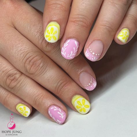 Sweet pink lemonade 🍋 Use code Hope15 for 15% off your first purchase with @lightelegancehq #lehappyvibes #lemonnails #fruitnails #airburshnails #mattenails #mkenails #summernailart #neonfrench #frenchnails #lightelegance #bridgertonnails Pink Lemonade Nails, Lemonade Nails, Lemon Nail Art, Lemon Nails, Light Elegance, Summer Soft, Le Happy, Nail Art Summer, Pink Lemonade