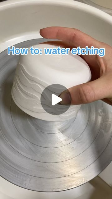 cleo on Instagram: "How to do water etching on ceramics! Tip: if you don’t have coloured wax you can use food colouring to give it a colour!! It just burns off in the kiln like normal 🙂 
It’s a super easy way to add texture to your pottery:
1. Get a bone dry pot (greenware)
2. Use wax resist to make a pattern
3. Wait for the wax to dry
4. Use a damp sponge to wipe away the clay around the pattern
5. Bisque and glaze as usual!

#ceramics #pottery #wateretching #waxresist #clay #greenware" Wax Resist Pottery Patterns, Water Etching Pottery, Water Etching Ceramics, Wax Resist Pottery, Pottery Colors, Ceramic Carving, Pottery Patterns, Wax Resist, Food Colouring