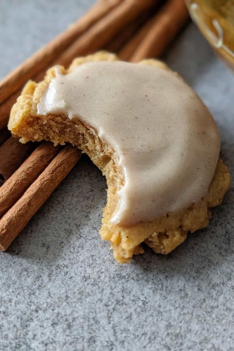 Pumpkin Cookies with Maple Butter Glaze ♥ These scrumptious pumpkin cookies are perfect for autumn. They are infused with brown sugar and pumpkin pie spice, and covered in a maple butter glaze. #corianderandlace #pumpkincookies #cookies #autumn #recipe Pumpkin Cookies Maple Glaze, Pumpkin Cookies With Maple Glaze, Pumpkin Maple Cookies, Maple Pumpkin Cookies, Maple Butter Glaze, 2024 Cookies, Cookies Autumn, Rolled Sugar Cookie Dough, Cute Thanksgiving Desserts