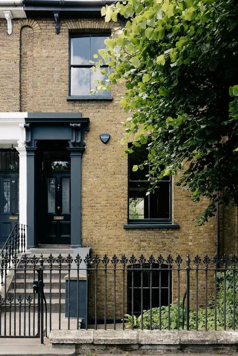 Graham Road, London E8 2 bed terraced house - £1,495,000 Shady Patio, House Frontage, Reclaimed Fireplace, Painted Window Frames, Iron Fences, Wrought Iron Fence, Kerb Appeal, Victorian Terrace House, Old Brick Wall