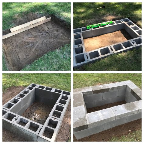 Diy Fire Pit With Cinder Blocks, Fire Pit Cinder Block Diy, Diy Outdoor Seating Area On A Budget, Diy Burn Pit, Burn Pit Ideas Backyards, Corner Yard Fire Pit Ideas, Backyard Fire Pit Ideas Lounge Areas On A Budget, Diy Bonfire Pit, Diy Bonfire