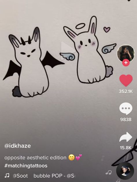 Matching Rabbit Tattoos, Bunny Tattoo, Cute Matching Tattoos, Matching Tats, Cute Bunny Rabbit, Bunny Tattoos, Ghost Tattoo, Sibling Tattoos, Rabbit Tattoos