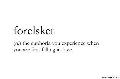 forelsket (n.)  the euphoria you experience when you are first falling in love. Unique Words Definitions, Fina Ord, Uncommon Words, Fancy Words, Word Nerd, Weird Words, Unusual Words, Rare Words, Big Words