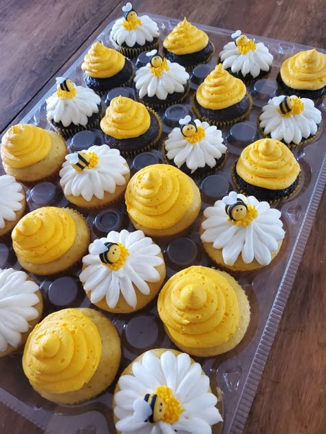 1st Bee Day Cupcakes, Sunflower And Bee Cupcakes, Bumble Bee Gender Reveal Cake, So Sweet To Bee One Birthday Cake, First Bee Day Party Cupcakes, Bee Birthday Cupcakes, Bee Cupcake Cake, Honey Bee Cupcakes Ideas, Yellow Birthday Cupcakes