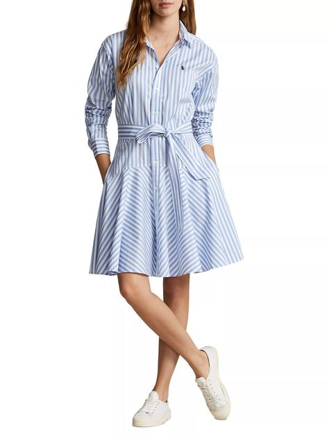 Polo Ralph Lauren | Belted White and Light Blue Striped Cotton Shirtdress | Spring and Summer Dresses Cotton Shirt Dress, Shirtdress, Saks Fifth, Saks Fifth Avenue, Polo Ralph, Outfit Inspirations, Polo Ralph Lauren, Summer Fashion, Light Blue