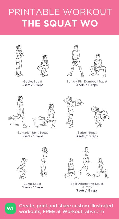 THE SQUAT WO: my visual workout created at WorkoutLabs.com Dumbell Squats, Leg Workouts Gym, Workout Labs, Printable Workout, Dumbbell Squat, Gym Plan, Weighted Squats, Reps And Sets, Bum Workout