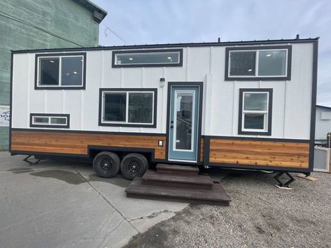 This Tiny House has a Unique Layout with a Loft Kitchen! Rv Home, Tiny House Village, Tiny House Talk, Tiny House Builders, Loft Kitchen, Rv Homes, Lots Of Windows, Tiny House Listings, Take The Stairs