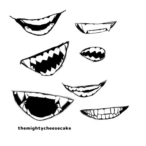 Sharp Teeth Mouth Reference, Anime Fangs Teeth Drawing, Anime Sharp Teeth Reference, Cool Teeth Drawings, Teeth With Fangs Drawing, Fang Tutorial Drawing, Teeth Fangs Drawing, Sharp Teeth Drawing Tutorial, Anime Fang Mouth Reference