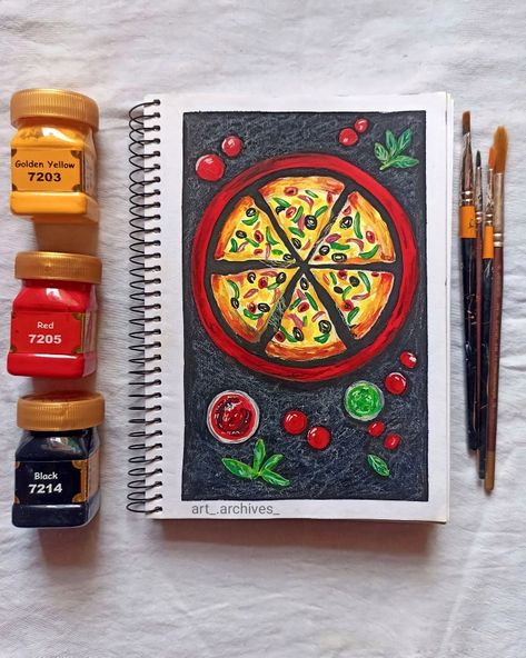 Pizza Canvas Painting, Pizza Sketch, Pizza Drawing, Color Drawing Art, Simple Acrylic, Food Artwork, Bridal Jewellery Design, Color Drawing, Meaningful Drawings