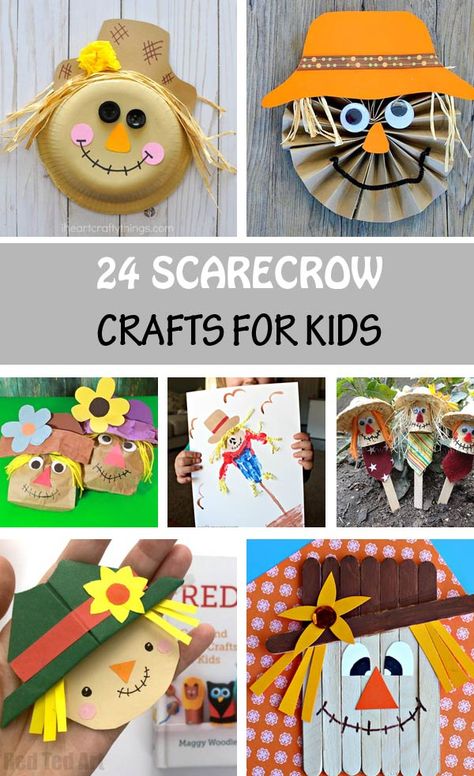 24 Scarecrow Crafts For Kids - Easy Fall Craft Ideas Crafts For Fall Preschool, Autumn Scarecrow Crafts, Fall Art Scarecrow, Crafts For Kindergarteners Fall, Thanksgiving Scarecrow Crafts, Scarecrow Ideas For Preschoolers, Scarecrows For Preschool, Fall Halloween Crafts For Kids, Scarecrow Crafts For Kindergarten