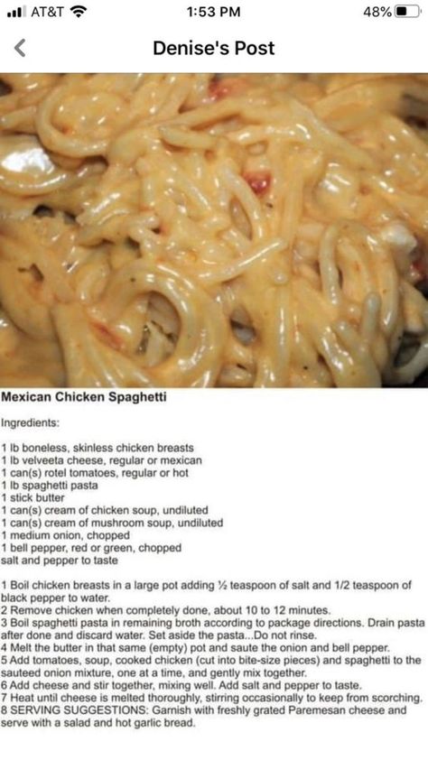 Mexican Chicken Spaghetti, Spaghetti Ingredients, Chicken Spaghetti Recipes, Spaghetti Carbonara, Chicken Spaghetti, Pozole, Mexican Chicken, Super Bowl Party, God Mat