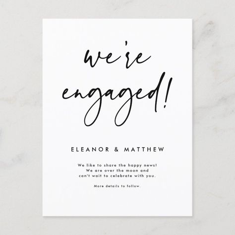 We're Engaged Hand Lettering Engagement Announcement Postcard  Zazzle Engagement Announcement Cards, Engagement Letter, Engagement Quotes, We're Engaged, Photo Engagement, Simple Typography, Engagement Party Decorations, Engagement Announcement, Engagement Party Invitations