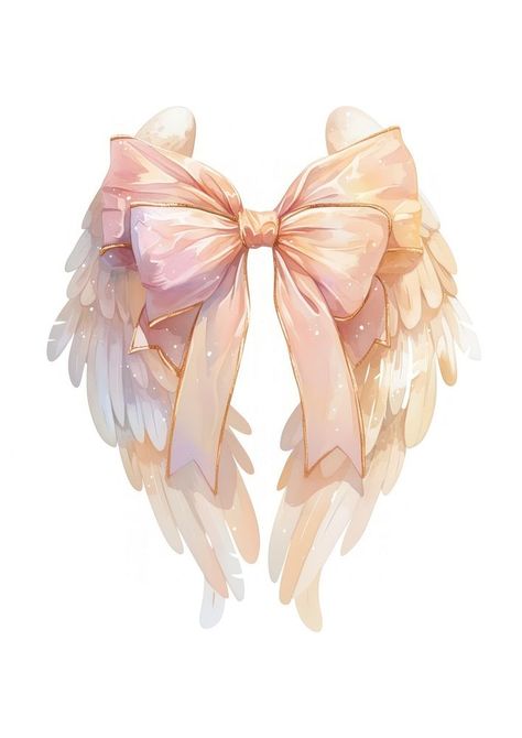 Elegant angel wings bow illustration | free image by rawpixel.com / Kappy Angel Illustration Art, Cute Fairy Wings, Angel Wings Aesthetic, Angels Illustration, Pink Emojis, Cute Angel Wings, Pink Angels, Bow Illustration, Angel Wings Png