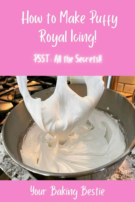 How to make puffy royal icing Icing For Flooding Cookies, Puffy Royal Icing Recipe, Puffy Royal Icing, Flooding Icing Recipe, Recipe For Royal Icing, Best Royal Icing, Best Royal Icing Recipe, Royal Frosting, Royal Icing Cookies Recipe