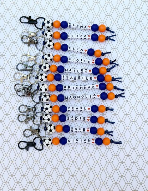 Personalized Silicone Sports Team Beaded Keychain Soccer Team Gift, Basketball Team Gift, College Gift, School Spirit Keychain, Coach Gift - Etsy Soccer Team End Of Season Gift, Teammate Gift Ideas, Diy Soccer Keychain, Team Crafts Sports, Sports Keychains Diy, Soccer Keychain Diy, Gifts For Soccer Team, State Volleyball Gift Ideas, Volleyball Team Gifts Diy