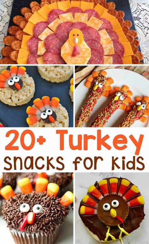 Turkey snacks that kids will love to help make as well as eat. These thanksgiving treats are easy to make, festive and fun! These easy snacks are perfect for home, neighbors or even classroom treats! #thanksgivingtreats #turkeysnacks #turkeytreats #recipesforkids Thanksgiving Snack For Kids To Make, Thanksgiving Cute Snacks, Thanks Giving Snacks Ideas, Snacks For Thanksgiving Party, Thanksgiving Turkeys For Kids, Fun Classroom Snacks, Easy Thanksgiving Foods For Kids, Preschool Thanksgiving Snack Ideas, Thanksgiving Classroom Snack Ideas