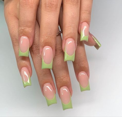 Jade Green Nails Acrylic, Jade Green Nails, Green Nails Acrylic, Jade Nails, Green Acrylic Nails, French Tip Acrylic Nails, Classy Acrylic Nails, Short Square Acrylic Nails, Bling Acrylic Nails