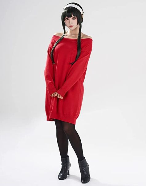 anime spy x family yor forger red sweater outfit cosplay Yor Forger Red Sweater, At Home Clothes, Spy X Family Yor Forger, Spy X Family Yor, Red Sweater Outfit, Pantyhose Outfit, Family Cosplay, Anime Spy X Family, Costume Ball